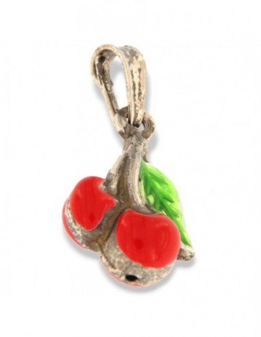Ciondolo Argento Rodiato Ciliegie Smaltate Rosse [824a39c5]