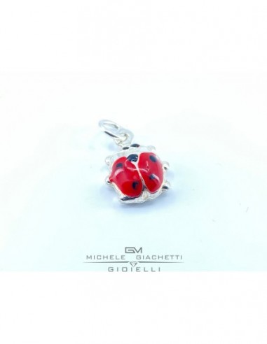 CIONDOLO ARGENTO RODIATO COCCINELLA SMALTATA ROSSA [674ca612]