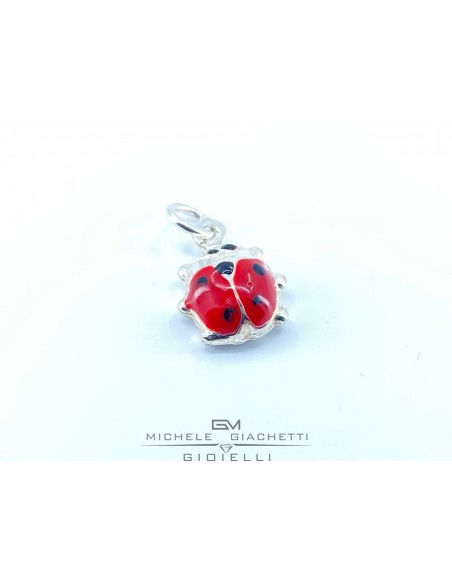 CIONDOLO ARGENTO RODIATO COCCINELLA SMALTATA ROSSA [674ca612]