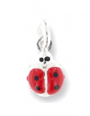CIONDOLO ARGENTO RODIATO COCCINELLA SMALTATA ROSSA [723f46d4]
