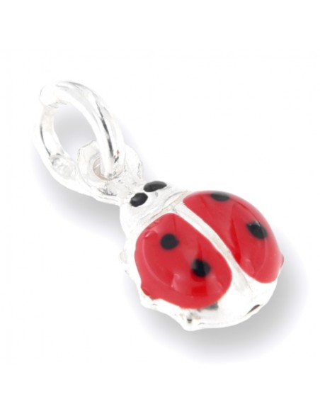 CIONDOLO ARGENTO RODIATO COCCINELLA SMALTATA ROSSA [ab1905d9]