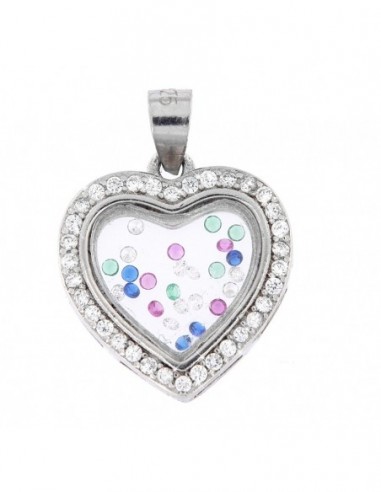CIONDOLO ARGENTO RODIATO CUORE CON INTERO  ZIRCONI [0977241b]