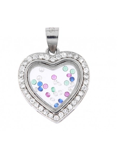 CIONDOLO ARGENTO RODIATO CUORE CON INTERO  ZIRCONI [0977241b]