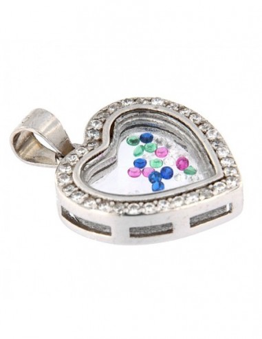 CIONDOLO ARGENTO RODIATO CUORE CON INTERO  ZIRCONI [a540b4da]