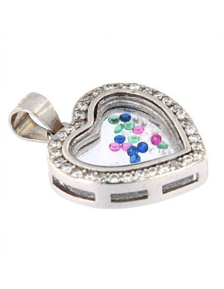 CIONDOLO ARGENTO RODIATO CUORE CON INTERO  ZIRCONI [a540b4da]