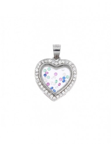 CIONDOLO ARGENTO RODIATO CUORE CON INTERO  ZIRCONI [125d75de]