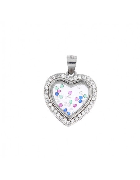 CIONDOLO ARGENTO RODIATO CUORE CON INTERO  ZIRCONI [125d75de]