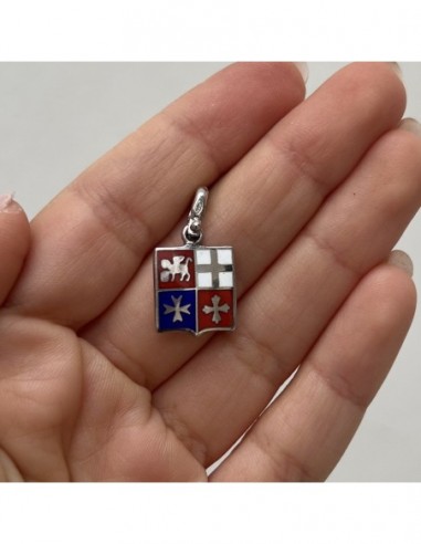 Ciondolo Argento Rodiato Scudo Bandiere Smaltate [6bcf881e]