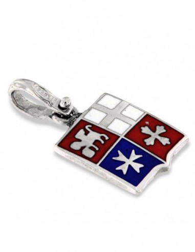 Ciondolo Argento Rodiato Scudo Bandiere Smaltate [dcd2491a]