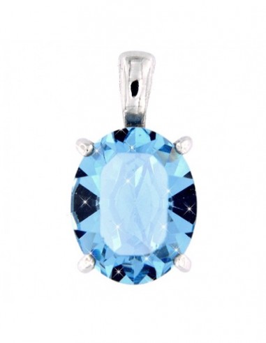 CIONDOLO ARGENTO RODIATO PENDENTE ZIRCONE  CELESTE [514dc4ee]
