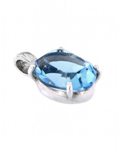 CIONDOLO ARGENTO RODIATO PENDENTE ZIRCONE  CELESTE [489f4041]