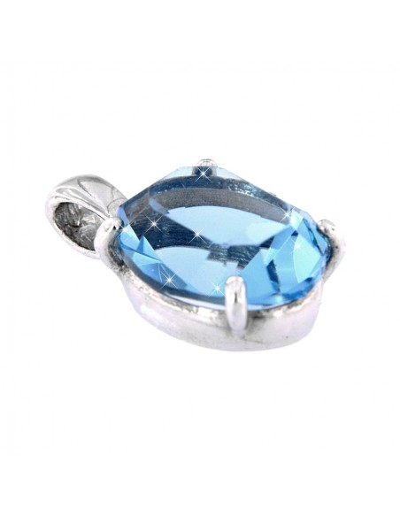 CIONDOLO ARGENTO RODIATO PENDENTE ZIRCONE  CELESTE [489f4041]