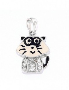 Ciondolo Argento Rodiato Gattino Zirconi Smaltato [70b334dd]