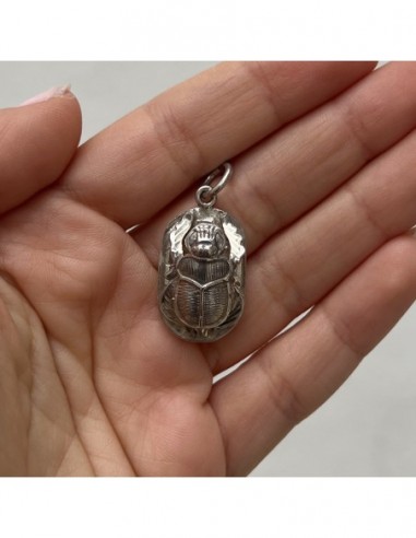 Ciondolo Argento Rodiato Piastra Scarabeo Egiziana [5c5ad461]