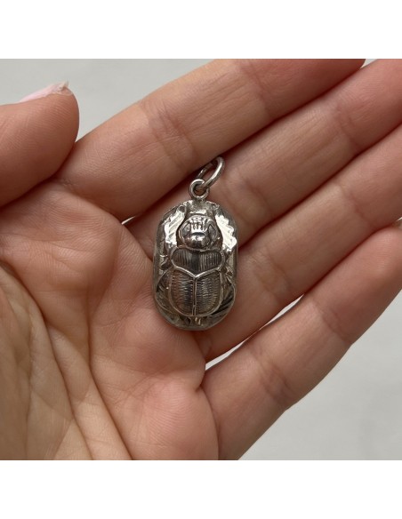 Ciondolo Argento Rodiato Piastra Scarabeo Egiziana [5c5ad461]