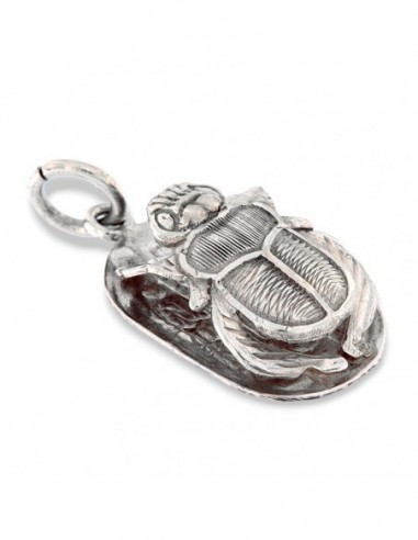 Ciondolo Argento Rodiato Piastra Scarabeo Egiziana [eb471565]