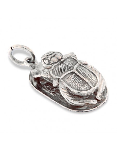 Ciondolo Argento Rodiato Piastra Scarabeo Egiziana [eb471565]