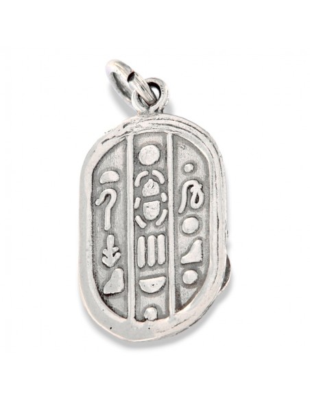 Ciondolo Argento Rodiato Piastra Scarabeo Egiziana [ee17527b]