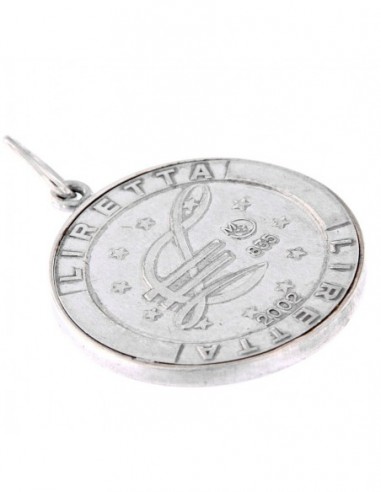 CIONDOLO ARGENTO RODIATO PIASTRA TONDA LIRA [d5a1e4d2]