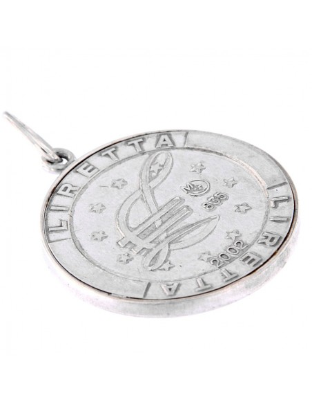 CIONDOLO ARGENTO RODIATO PIASTRA TONDA LIRA [d5a1e4d2]