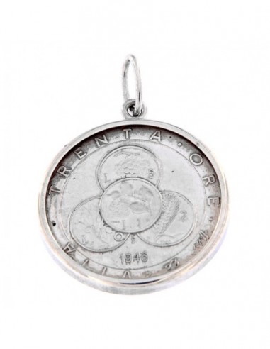 CIONDOLO ARGENTO RODIATO PIASTRA TONDA LIRA [0c87a7df]