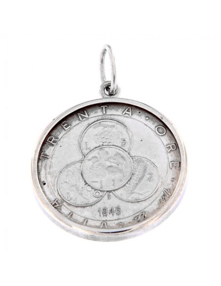 CIONDOLO ARGENTO RODIATO PIASTRA TONDA LIRA [0c87a7df]