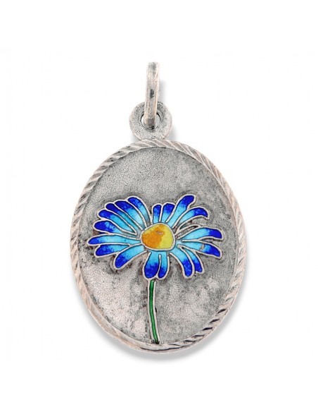 Ciondolo Argento Rodiato PiastraTonda Fiore [5cf4490a]