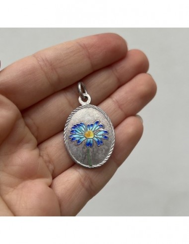 Ciondolo Argento Rodiato PiastraTonda Fiore [2e5ac106]