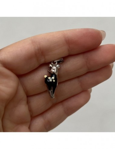 Ciondolo Argento Rodiato Cerbiatto Smaltato Nero [1867b50b]