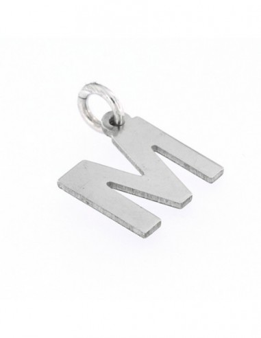 CIONDOLO ARGENTO RODIATO LETTERA M STAMPATELLO [367ac74a]