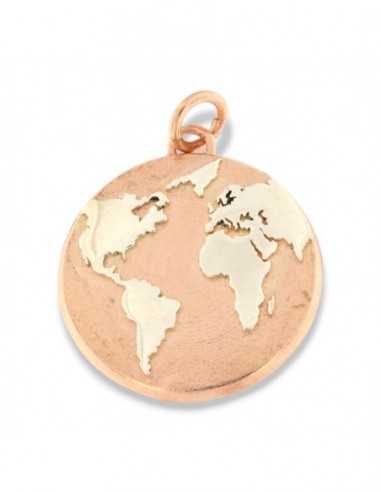 Ciondolo Argento Rosato Mappamondo Piastra Tonda [b033541c]
