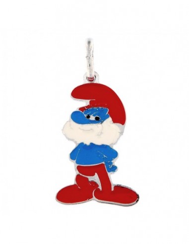 Ciondolo Argento Rodiato Grande Puffo Smaltato [7004291c]