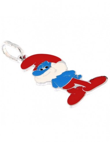 Ciondolo Argento Rodiato Grande Puffo Smaltato [d59e8ca2]