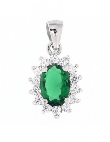 Ciondolo Argento Rodiato Principessa Zircone Verde [86852b21]