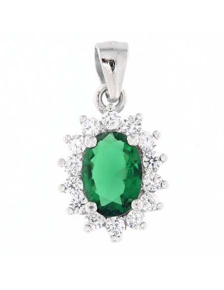 Ciondolo Argento Rodiato Principessa Zircone Verde [86852b21]