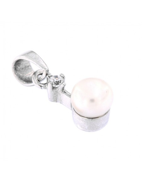 Ciondolo Argento Rodiato Perla Con Zircone Bianco [3cec7402]