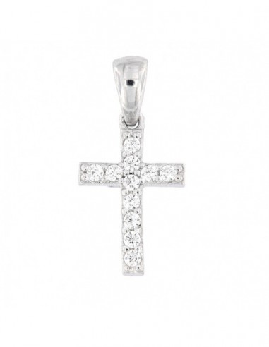 Ciondolo Argento Rodiato Croce Con Zirconi 14MM [fc8b3a57]