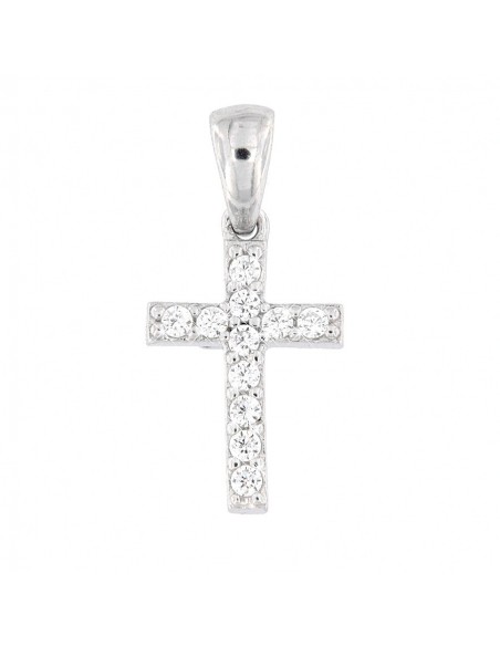 Ciondolo Argento Rodiato Croce Con Zirconi 14MM [fc8b3a57]