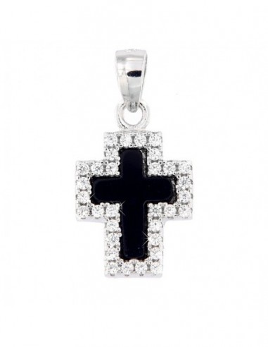 Ciondolo Argento Rodiato Croce Zircone Nero [2fbaeaa7]