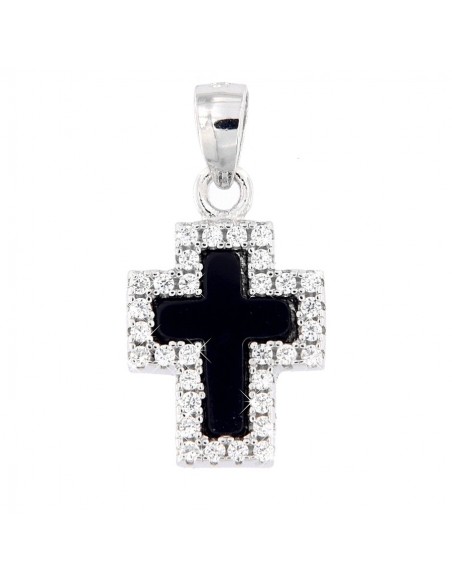 Ciondolo Argento Rodiato Croce Zircone Nero [2fbaeaa7]