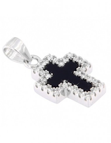 Ciondolo Argento Rodiato Croce Zircone Nero [6067840b]
