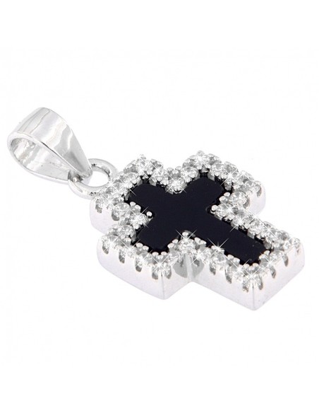 Ciondolo Argento Rodiato Croce Zircone Nero [6067840b]