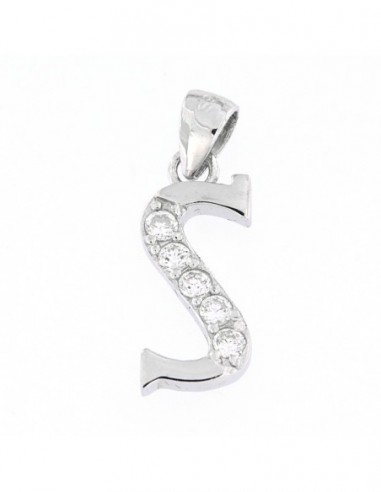 CIONDOLO ARGENTO RODIATO LETTERA S CON ZIRCONI [2b2705bb]