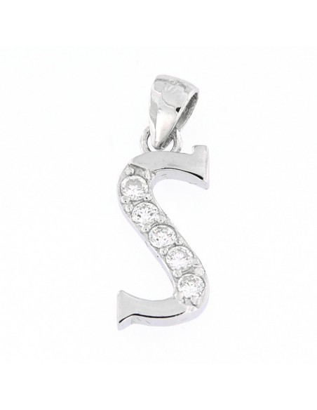CIONDOLO ARGENTO RODIATO LETTERA S CON ZIRCONI [2b2705bb]