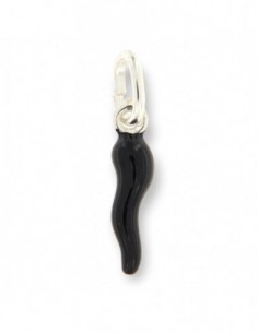 Ciondolo Argento Rodiato Corno Nero Liscio 18MM [ed292db6]