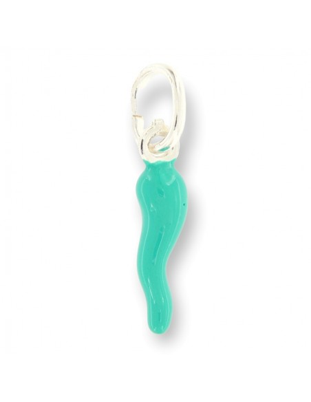 Ciondolo Argento Rodiato Corno Verde Acqua 18MM [86f5f560]