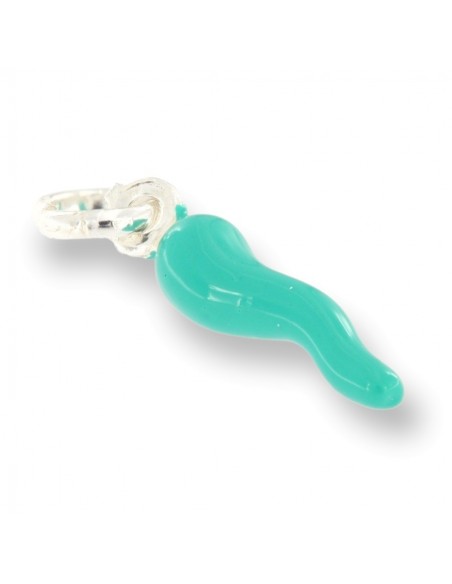 Ciondolo Argento Rodiato Corno Verde Acqua 18MM [03cb76c4]