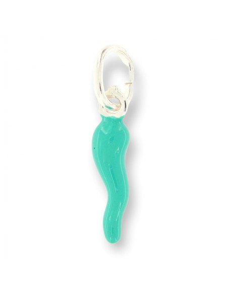 Ciondolo Argento Rodiato Corno Verde Acqua 18MM [b4d6b7c0]