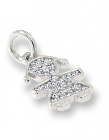 Ciondolo Argento Rodiato Sagoma Bambina Zirconi [d53773fd]
