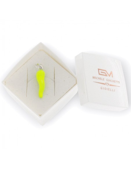 Ciondolo Argento Rodiato Corno Liscio Giallo Fluo [f4650083]